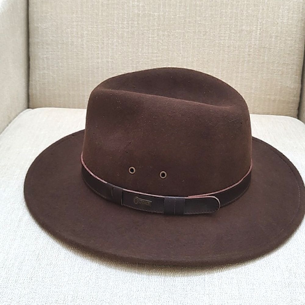 Wool Outback Trading Company Pathfinder Tassy Crusher Brown Hat Size 7.5